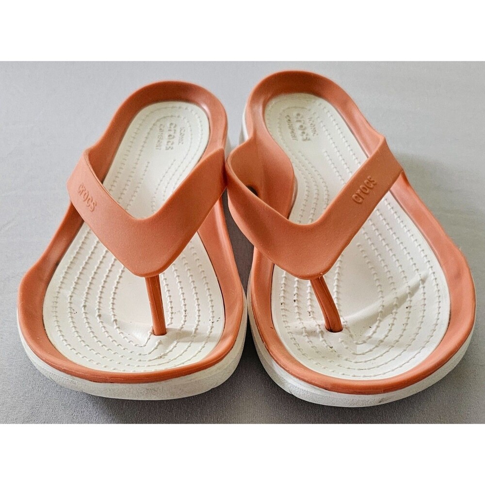 Crocs Swiftwater Women Sz 6 Orange Flip Flops Comfort Sandals Lightweight Beach - Picture 3 of 12